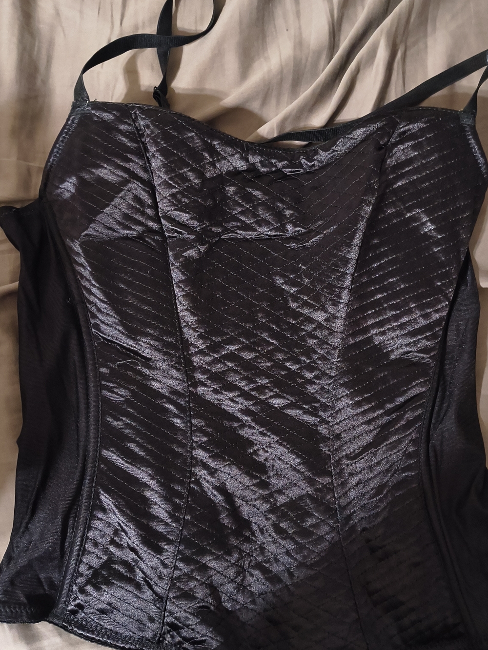 CR 34c (For DIY) Quilted Satin Corset Top in Black